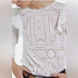 Kooples White Flower Embroidery Eyelet Lace Top Ruffles NWT $225